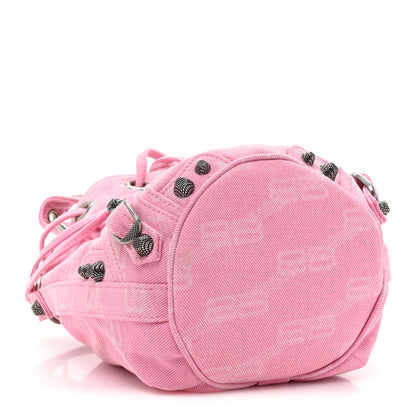Balenciaga Washed Denim BB Monogram Le Cagole Bucket Bag XS Sweet Pink 4 of 10