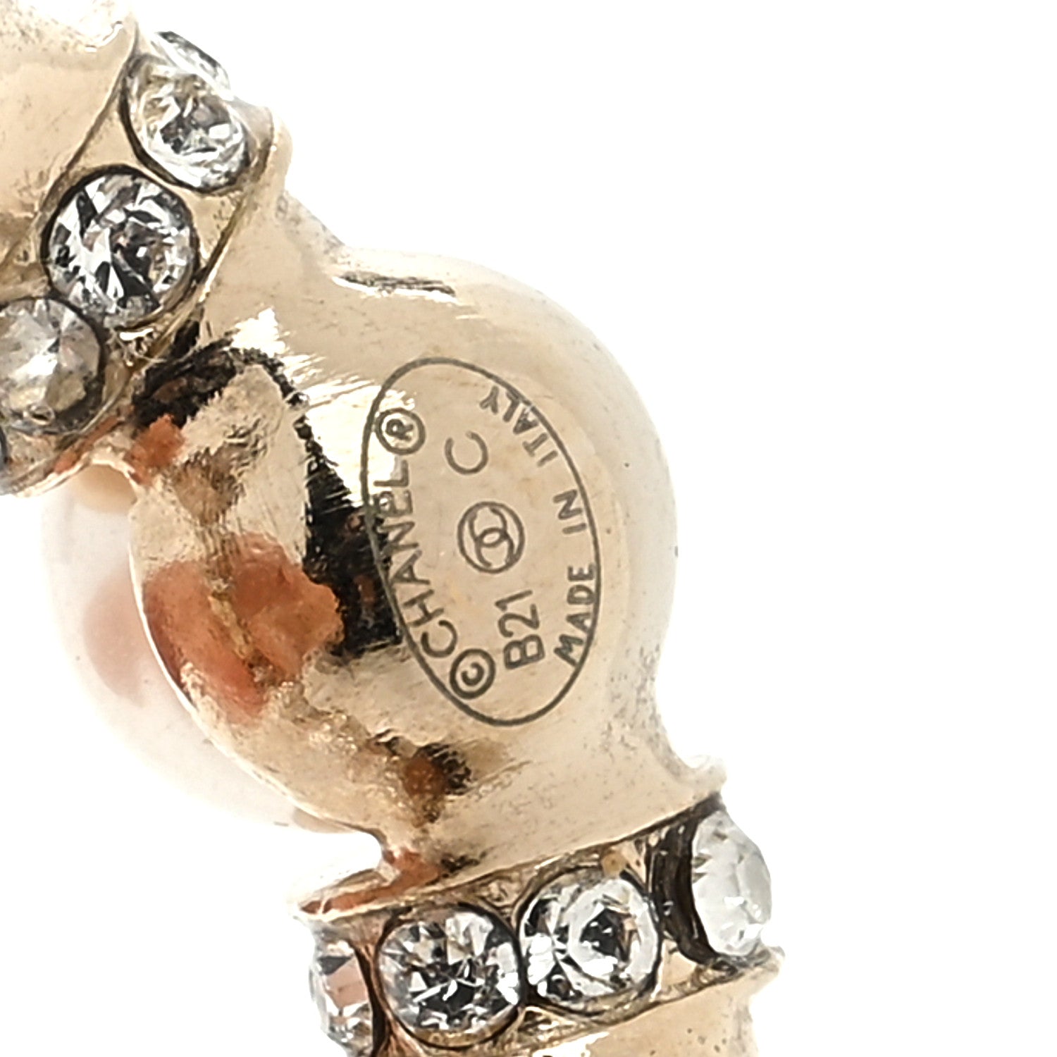 Chanel Pearl Crystal Earrings Light Gold White 4 of 4