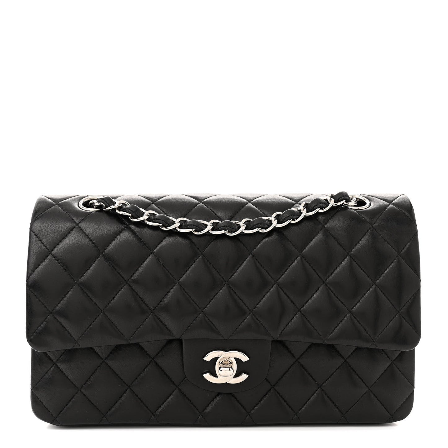 Lambskin Quilted Medium Double Flap Black