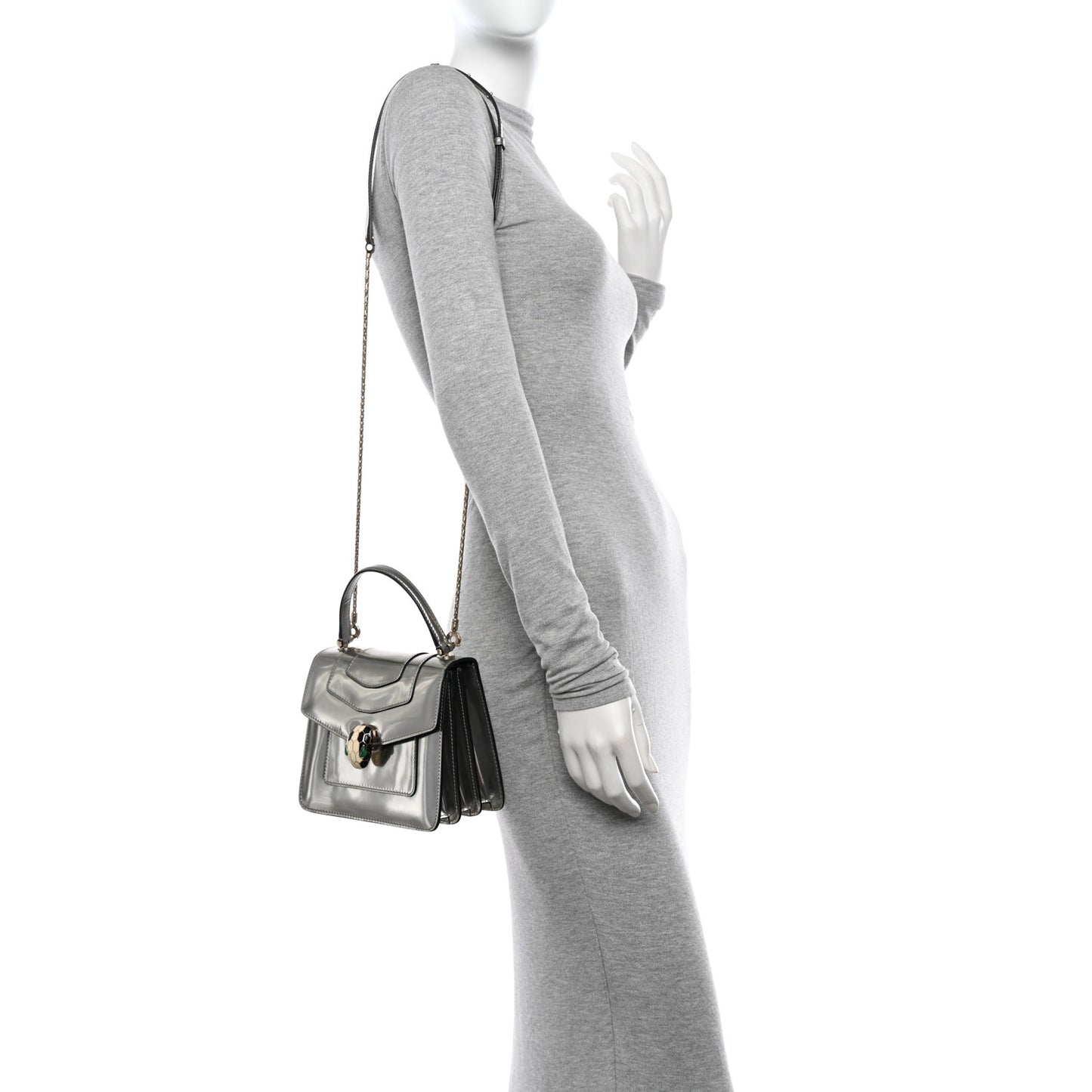 Metallic Calfskin Serpenti Forever Top Handle Silver