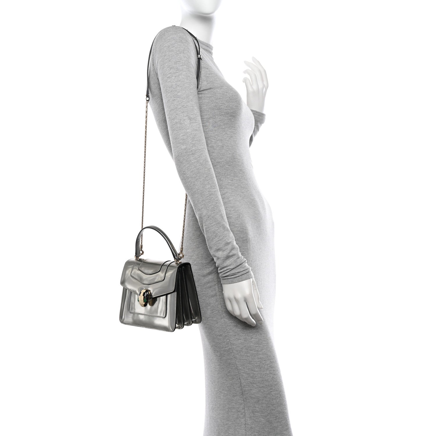 Bulgari Metallic Calfskin Serpenti Forever Top Handle Silver 2 of 14