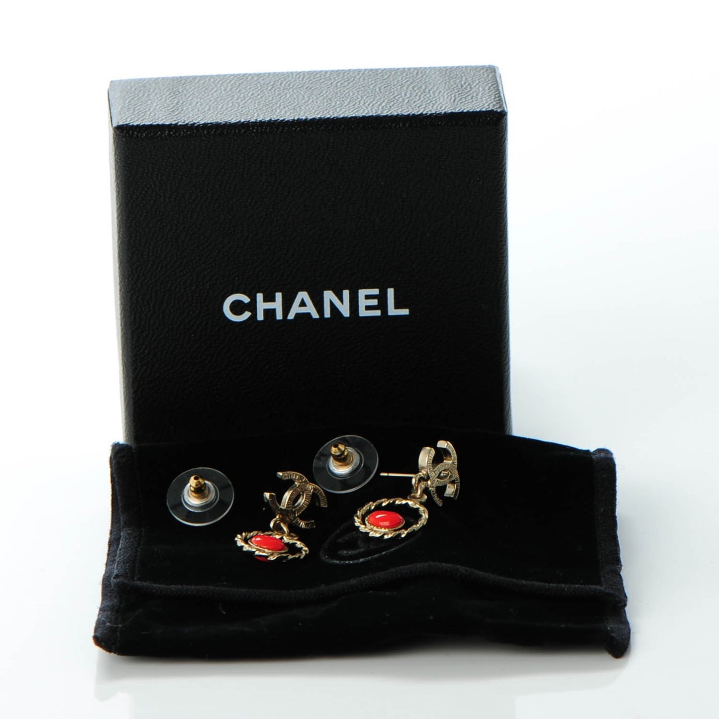 Enamel Heart CC Earrings Coral Gold