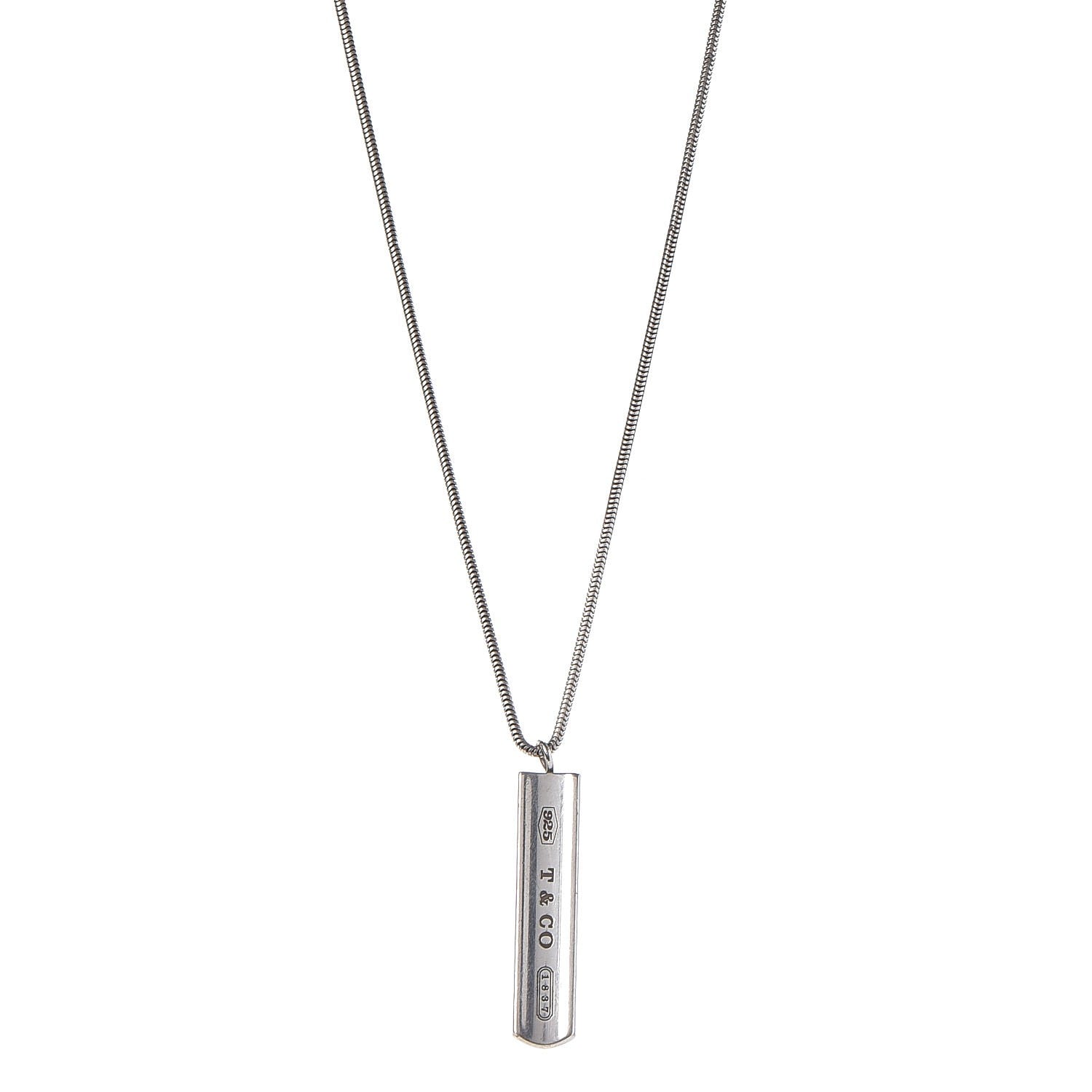Tiffany Sterling Silver 1837 Bar Pendant Necklace 1 of 7