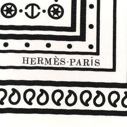 Hermes Cashmere Silk Tatouages Marins Bandana Shawl 140 White Black 2 of 5