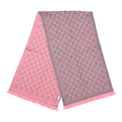 Gucci Wool Jacquard GG Monogram Sten Fringe Scarf Graphite Pink 2 of 4