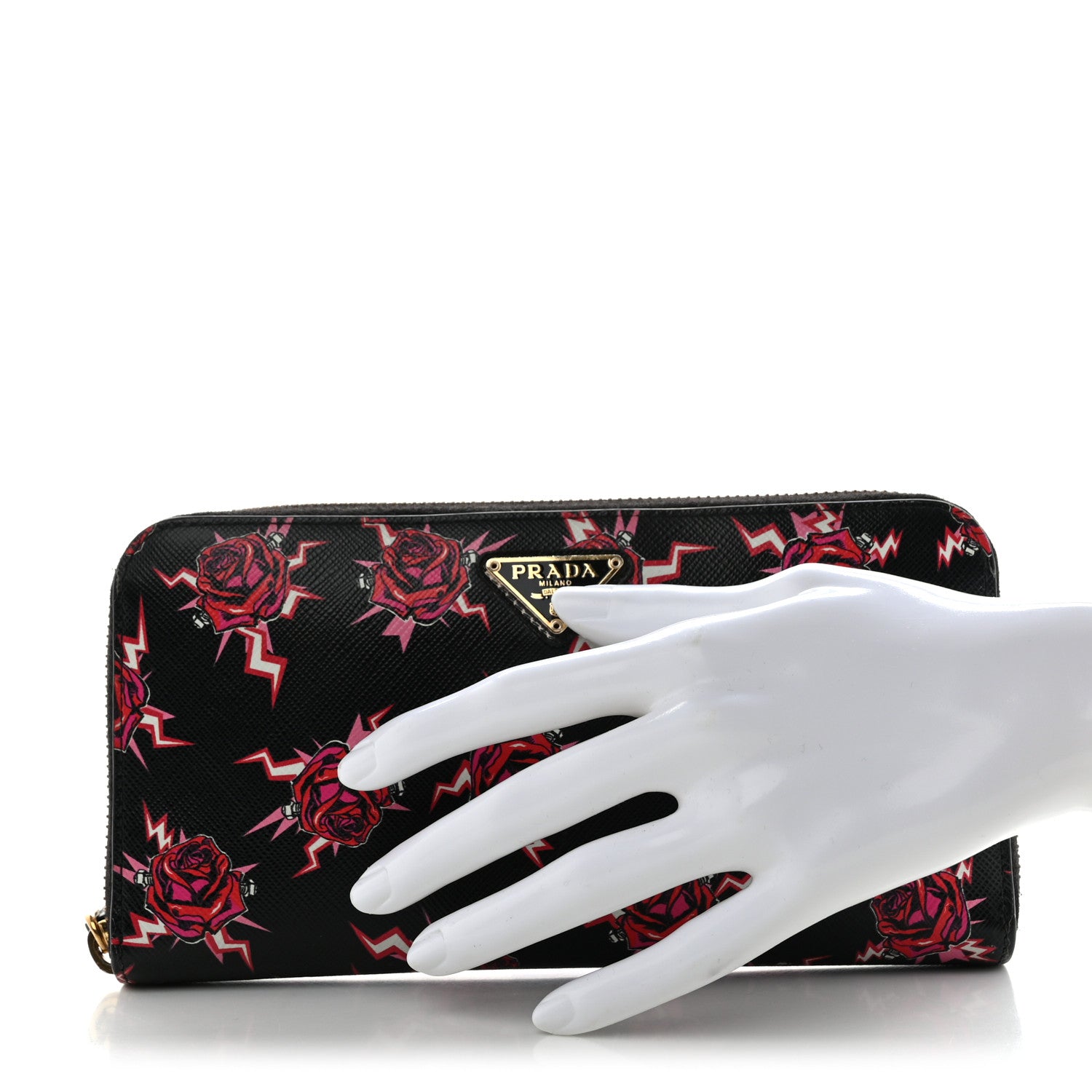 Prada X UNIVERSAL STUDIOS Saffiano Frankenstein Rose Zip Around Wallet Lacca 2 of 9