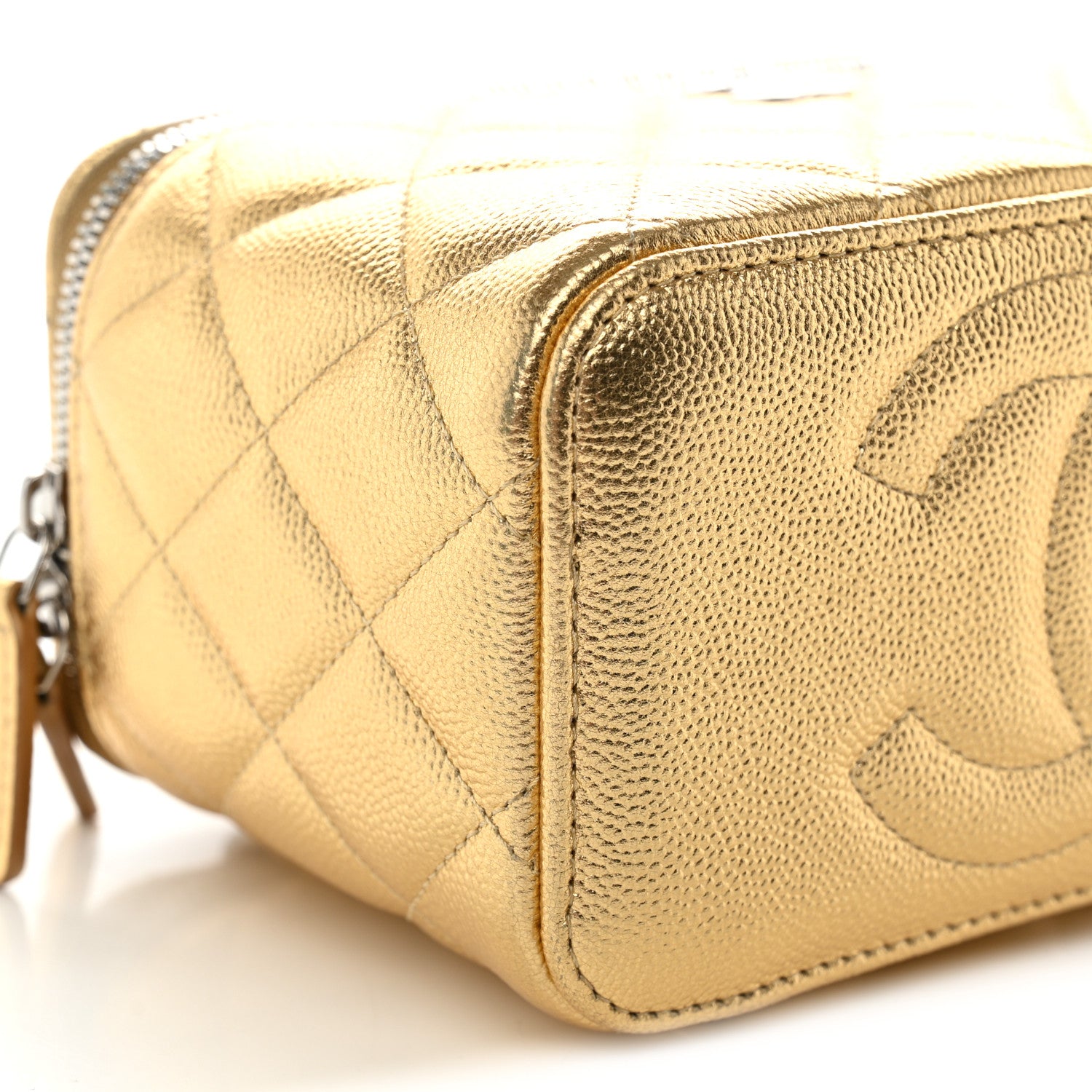 Chanel Metallic Caviar Quilted Top Handle Slim Vanity Case With Chain Gold 8 of 10