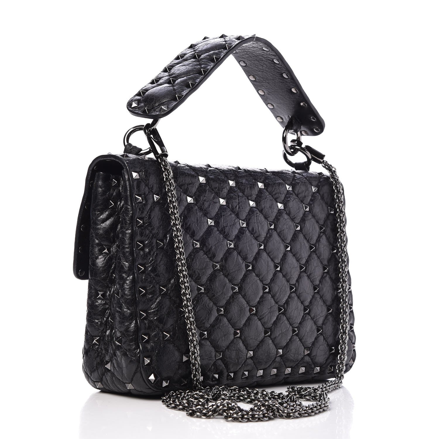 Valentino Garavani Craquele Nappa Medium Rockstud Spike Shoulder Bag Black 3 of 7