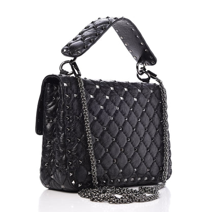 Valentino Garavani Craquele Nappa Medium Rockstud Spike Shoulder Bag Black 3 of 7