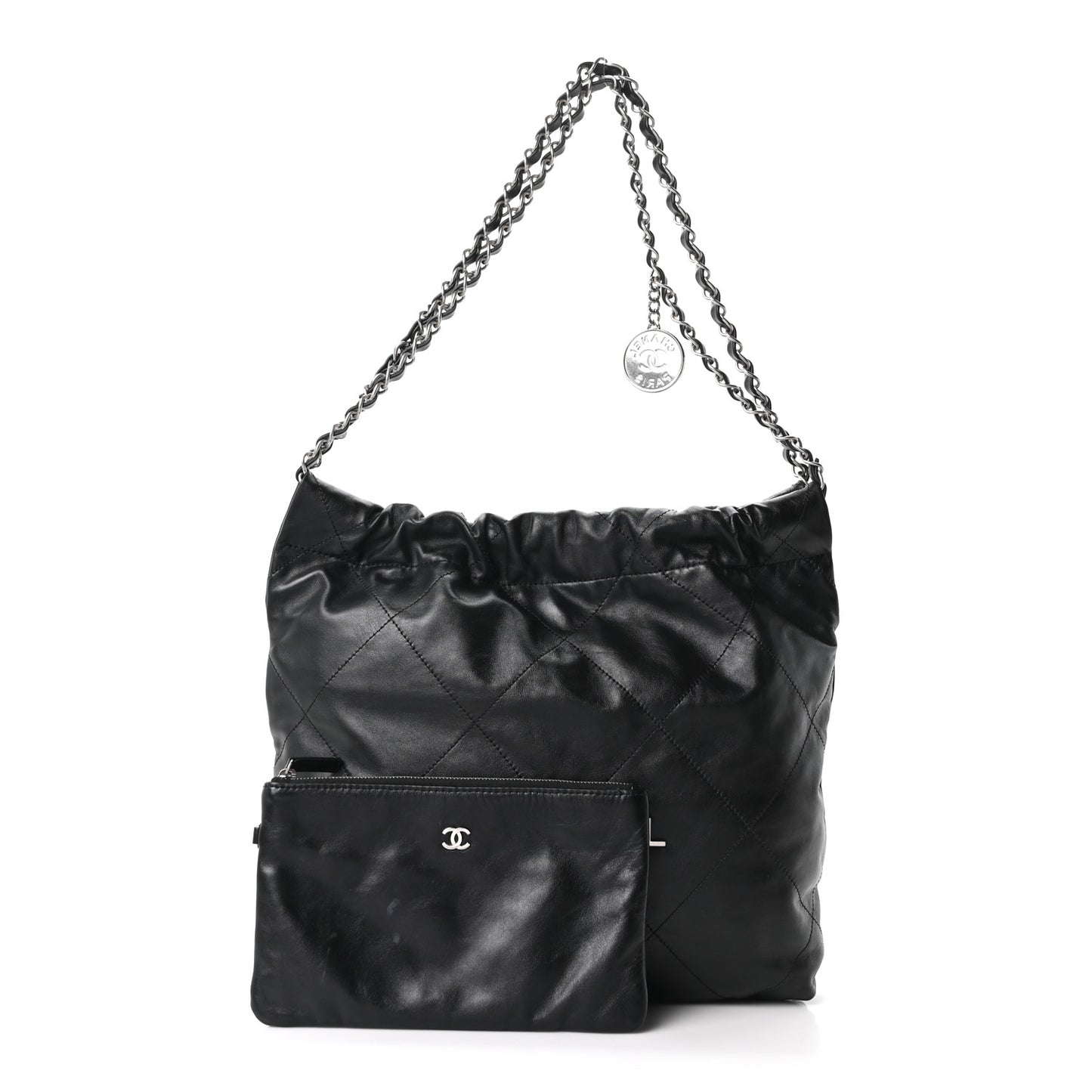 Shiny Calfskin Quilted Small Chanel 22 Black