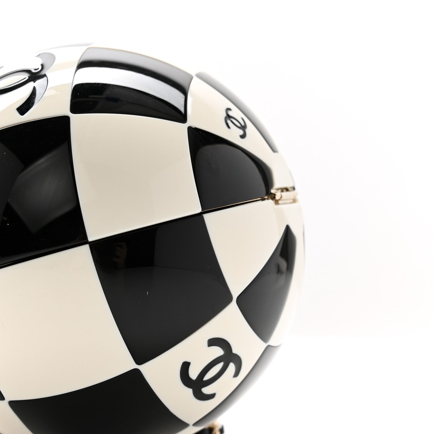 Resin Enamel CC Round Minaudiere Clutch Black White