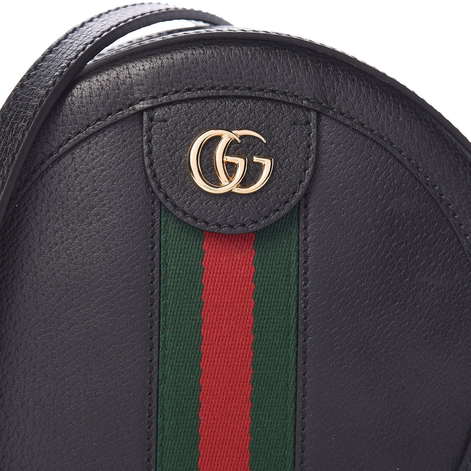 Gucci Soft Textured Calfskin Web Mini Ophidia Round Shoulder Bag Black 10 of 10