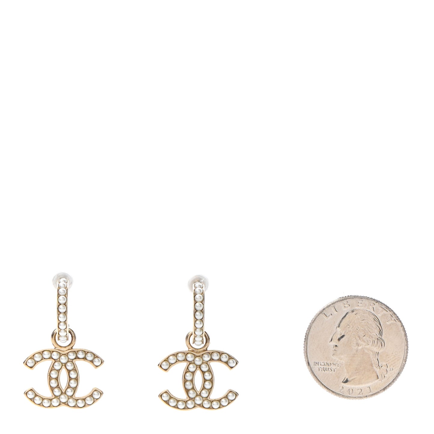 Pearl CC Hoop Drop Earring Gold
