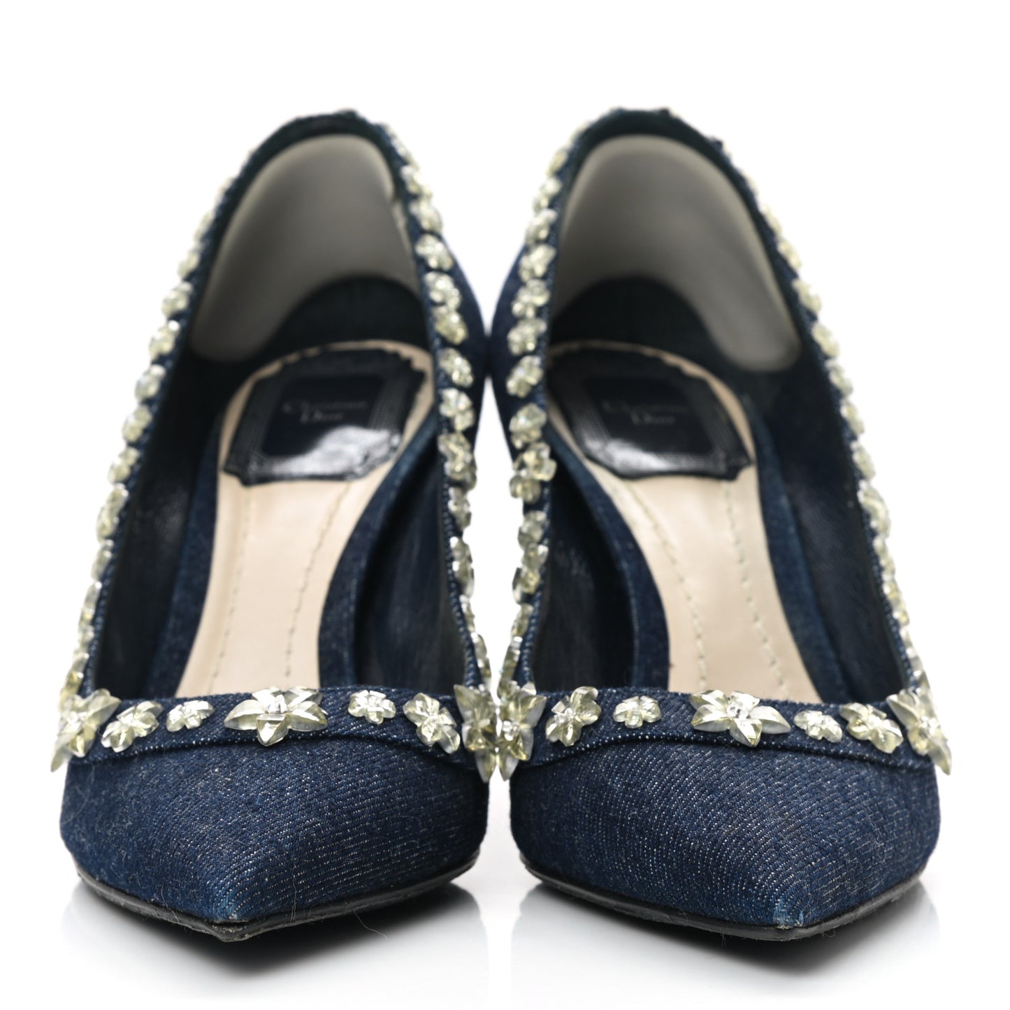Denim Crystal Garland Pumps 36 Blue Fonce