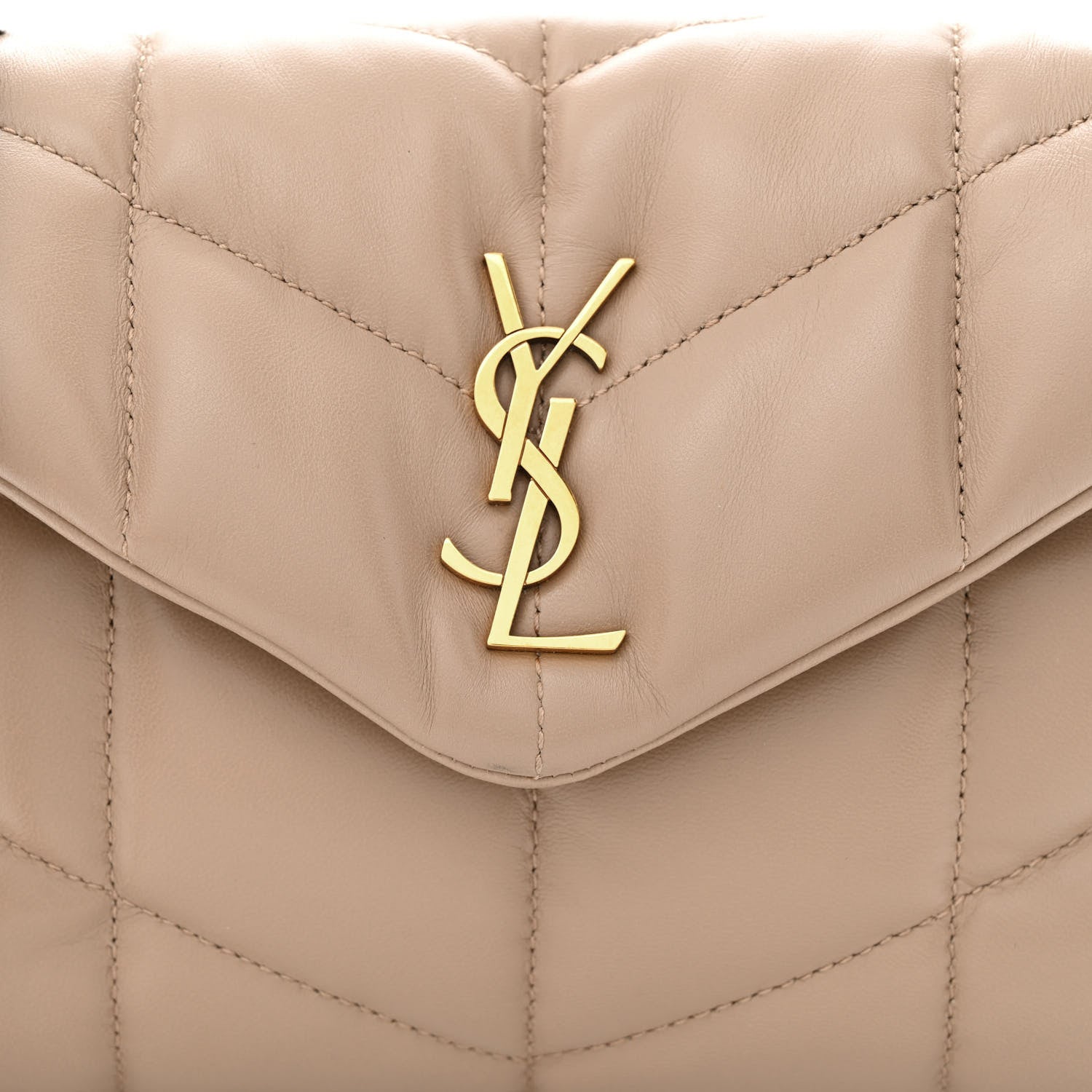 Saint Laurent Lambskin Quilted Toy Loulou Puffer Monogram Chain Satchel Dark Beige 8 of 13