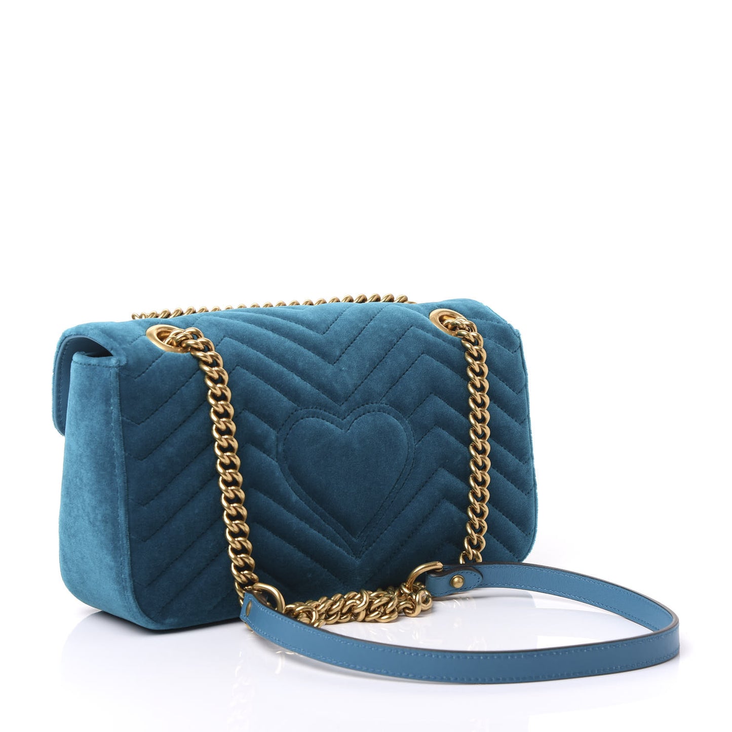 Velvet Matelasse Small GG Marmont Shoulder Bag Pavone Cyan