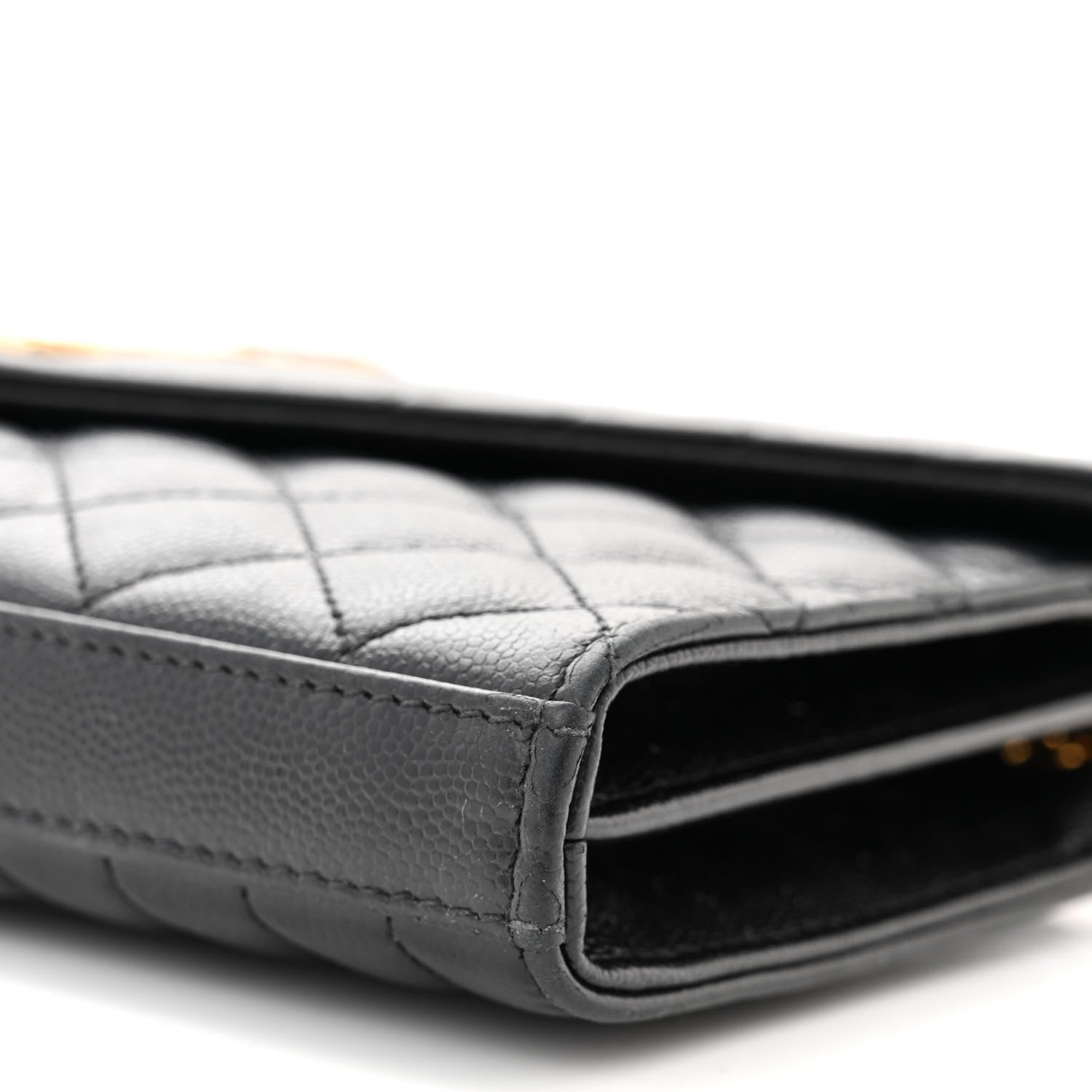 Saint Laurent Grain De Poudre Mixed Matelasse Triquilt Monogram Chain Wallet Black 10 of 10