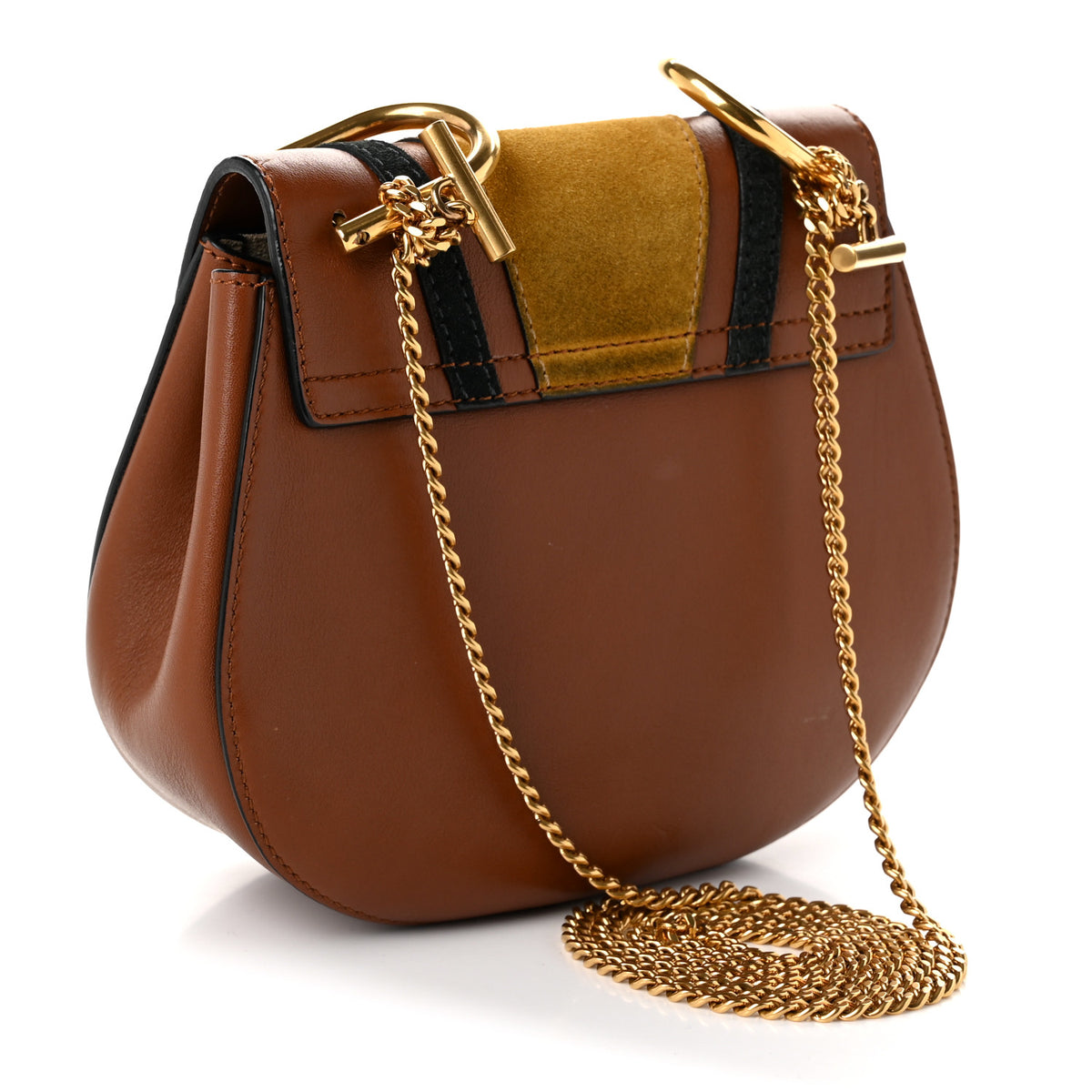 Chloe Suede Calfskin Patchwork Mini Drew Shoulder Bag Tobacco 3 of 9