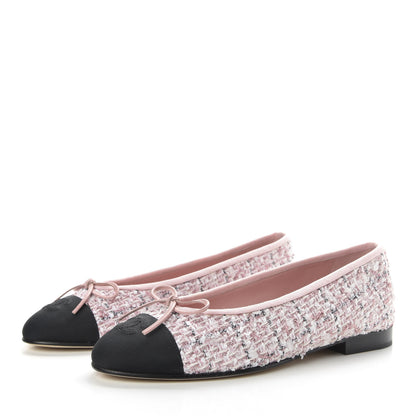 Chanel Tweed Cap Toe Ballerina Flats 37.5 Pink Black 3 of 10