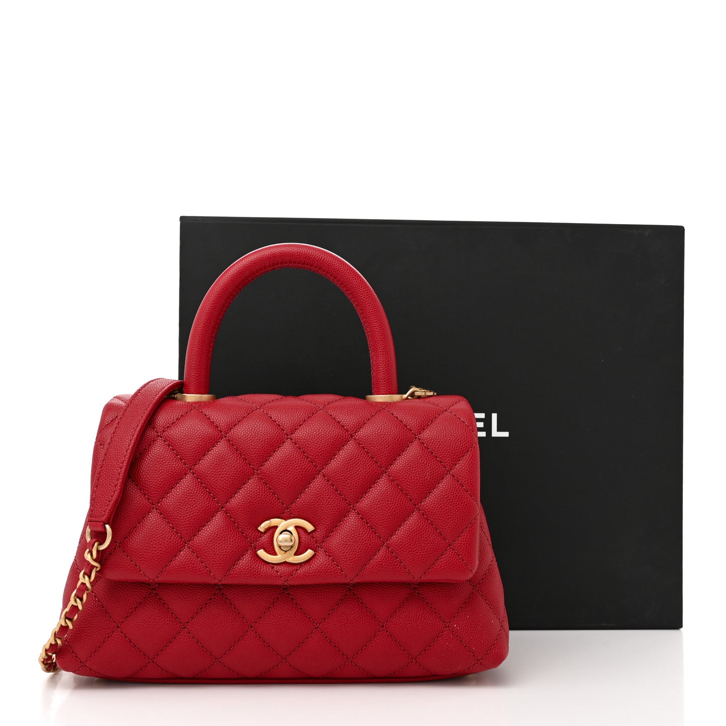 Caviar Quilted Mini Coco Handle Flap Red