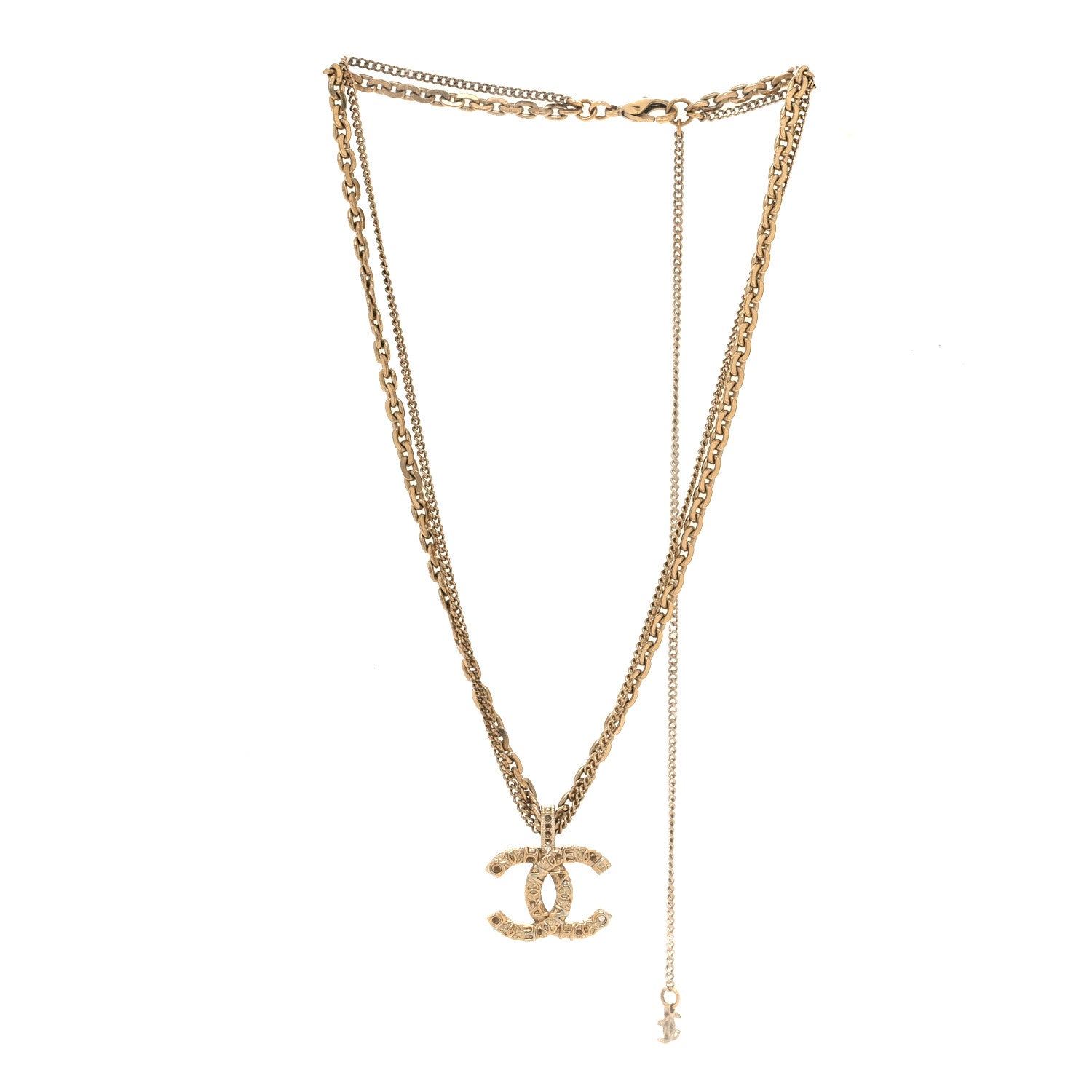 Chanel Crystal CC Multi Strand Chain Necklace Gold 3 of 6