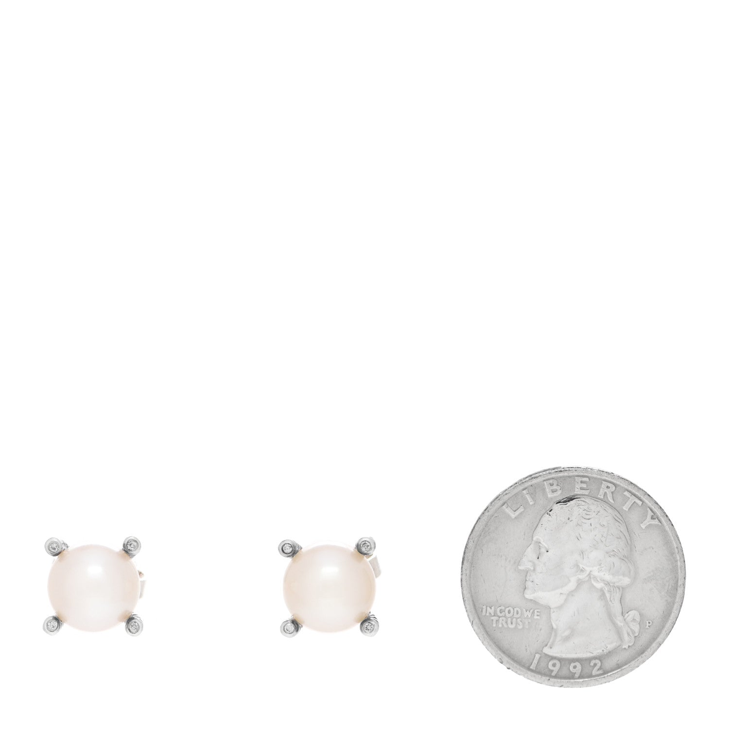 David Yurman Sterling Silver Diamond Pearl 10mm Cable Stud Earrings 2 of 5