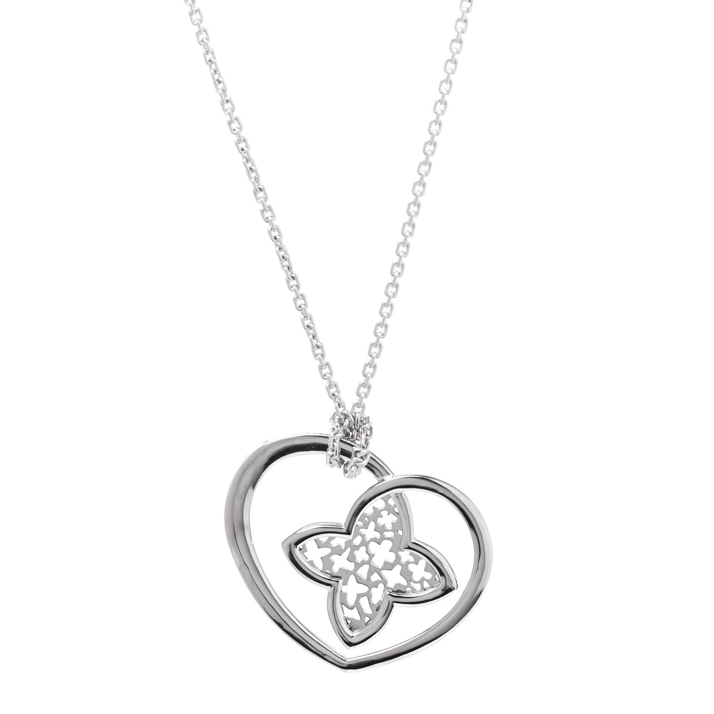 18K White Gold Diamond Large Coeur Heart Pendant Necklace
