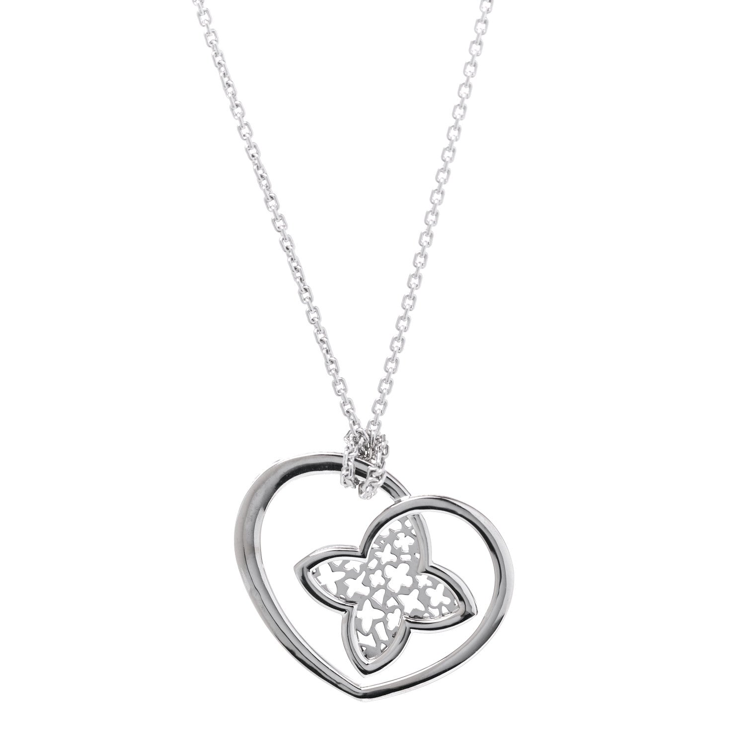 Louis Vuitton 18K White Gold Diamond Large Coeur Heart Pendant Necklace 3 of 7