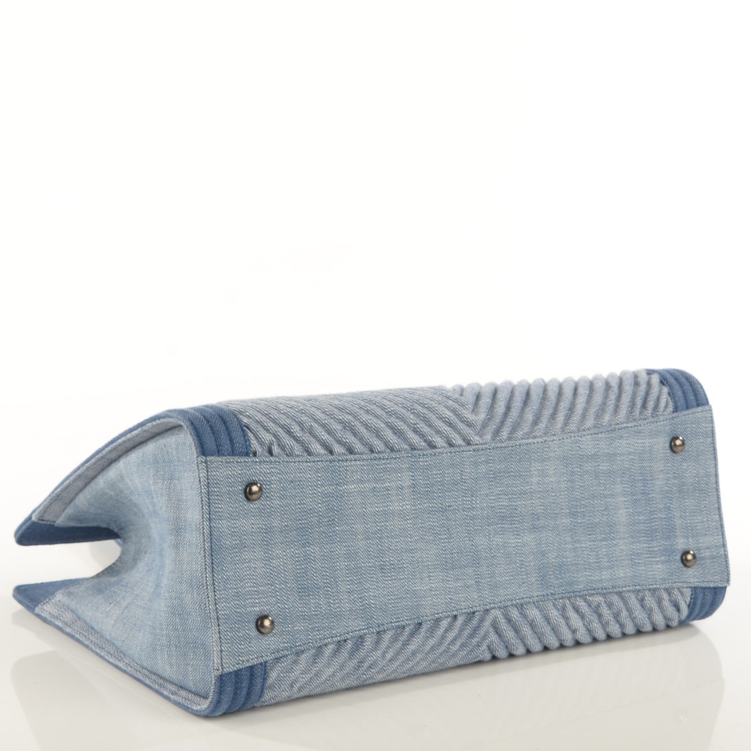 Chanel Denim Chevron Quilted Large Boy Shopping Tote Light Blue 4 of 8