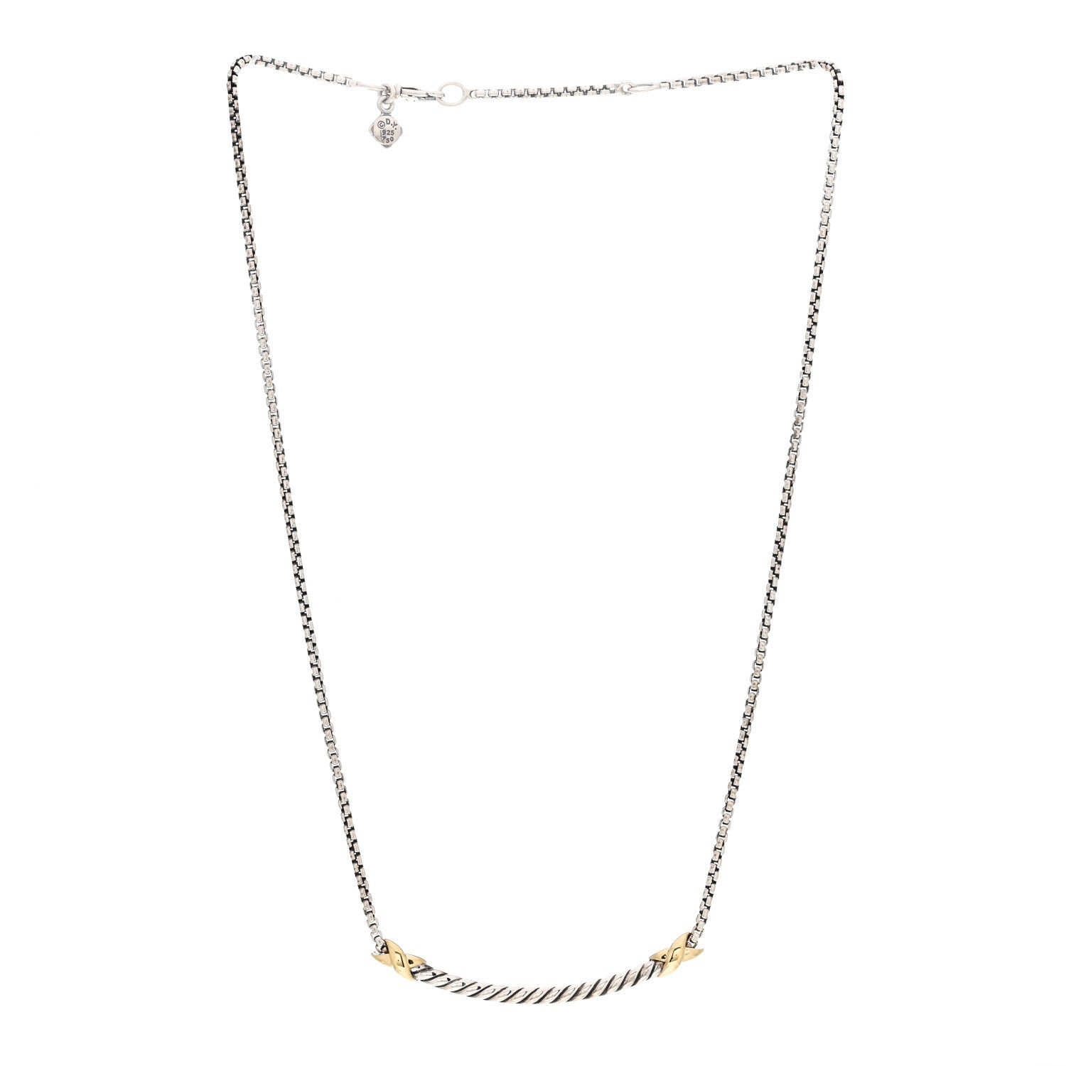 David Yurman Sterling Silver 18K Yellow Gold Petite X Bar Station Necklace 3 of 4