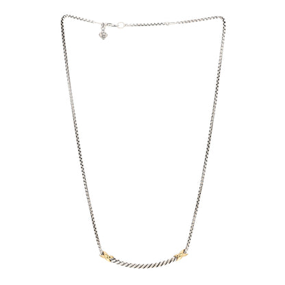 David Yurman Sterling Silver 18K Yellow Gold Petite X Bar Station Necklace 3 of 4