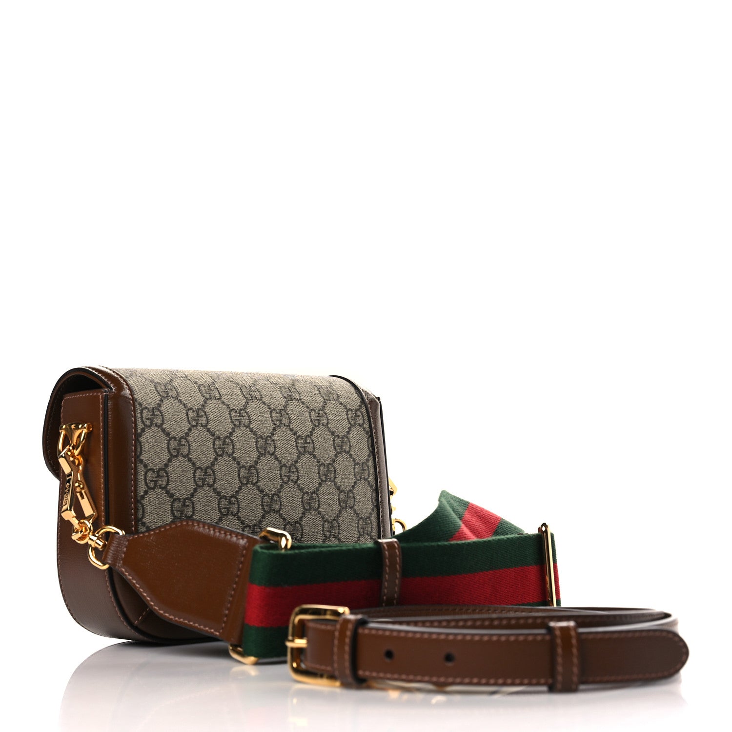Gucci GG Supreme Monogram Azalea Calfskin Web Mini Horsebit 1955 Shoulder Bag Beige Ebony Brown Sugar 4 of 12