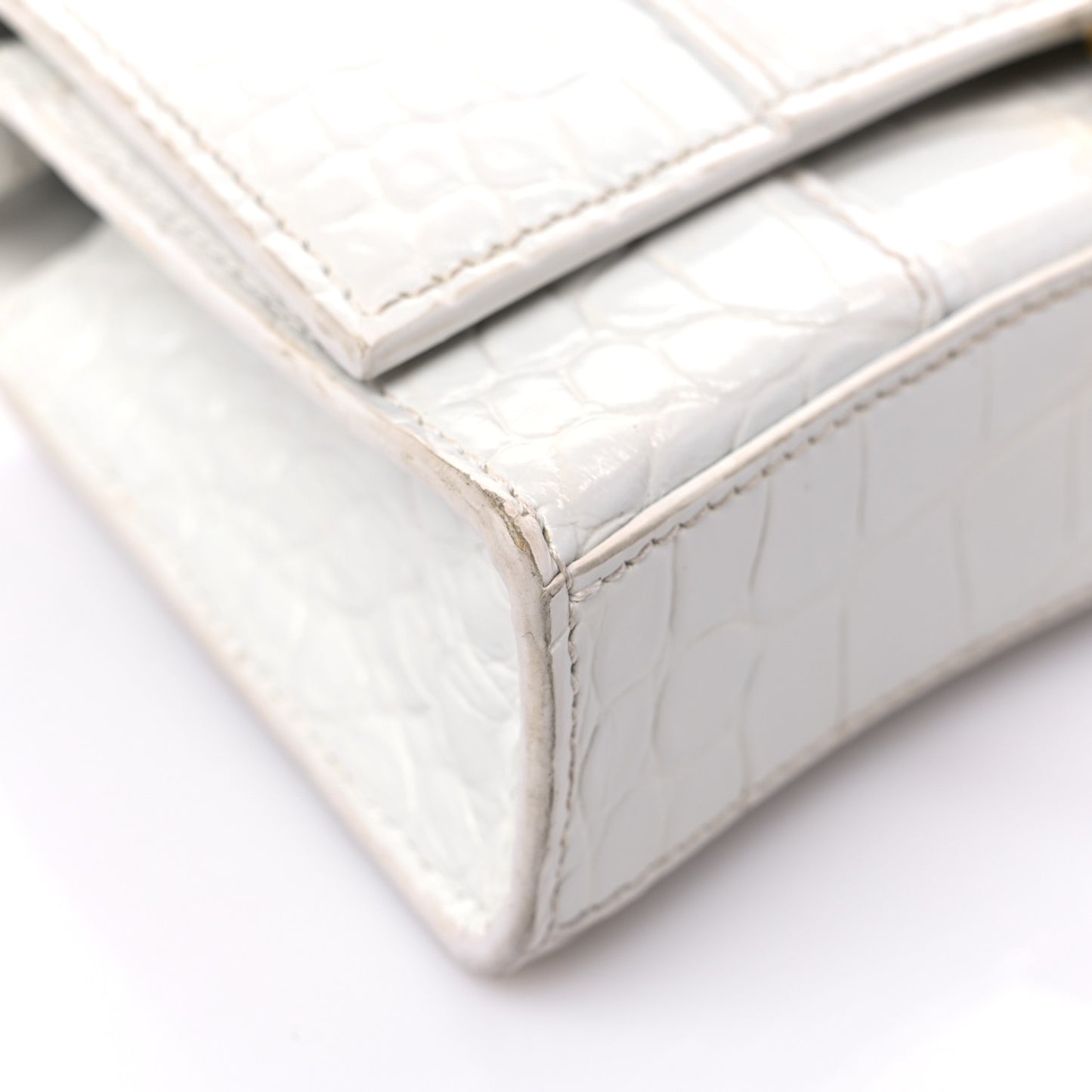 Shiny Calfskin Crocodile Embossed Hourglass Chain Bag White
