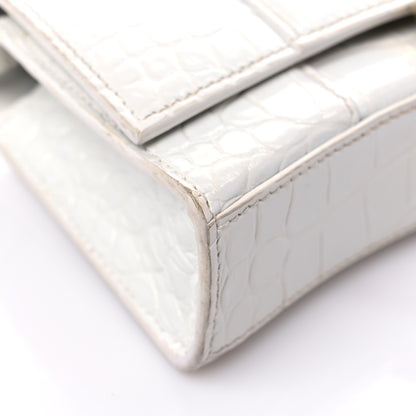 Balenciaga Shiny Calfskin Crocodile Embossed Hourglass Chain Bag White 7 of 23
