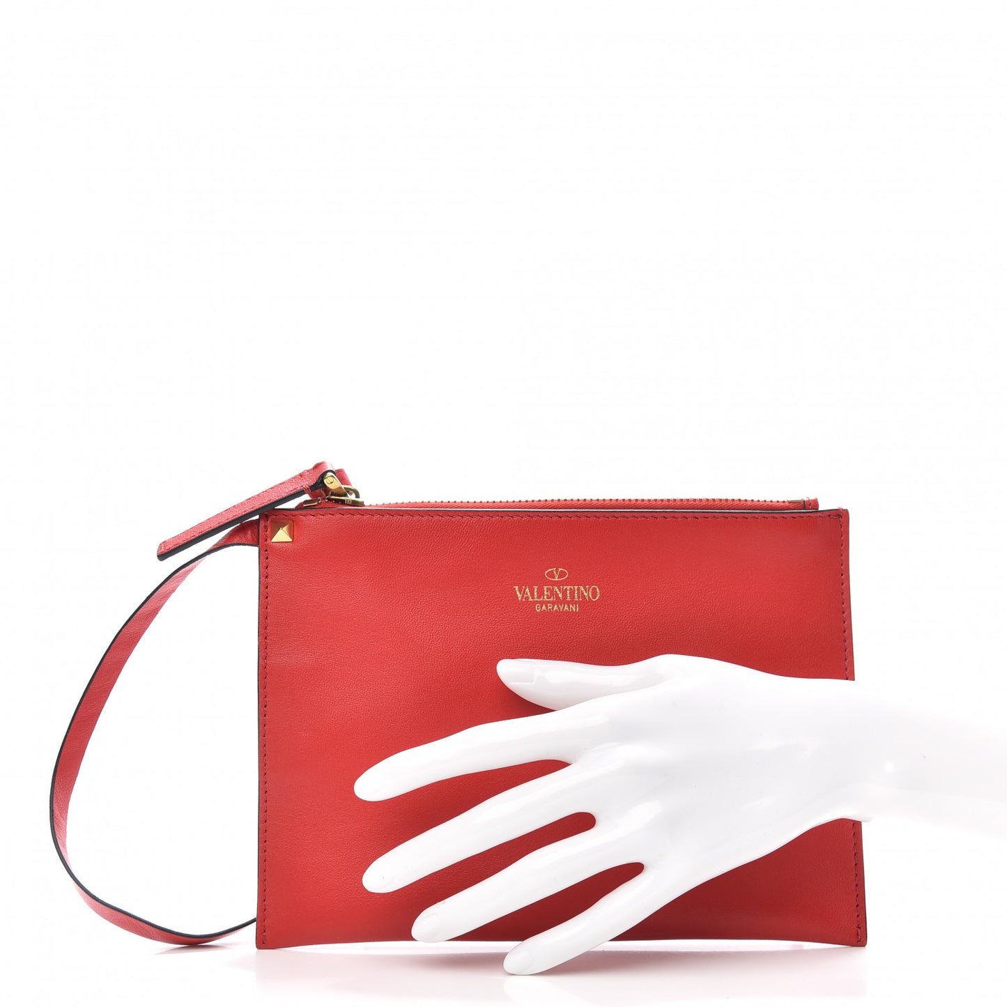 Vitello Rockstud Zip Pouch Red