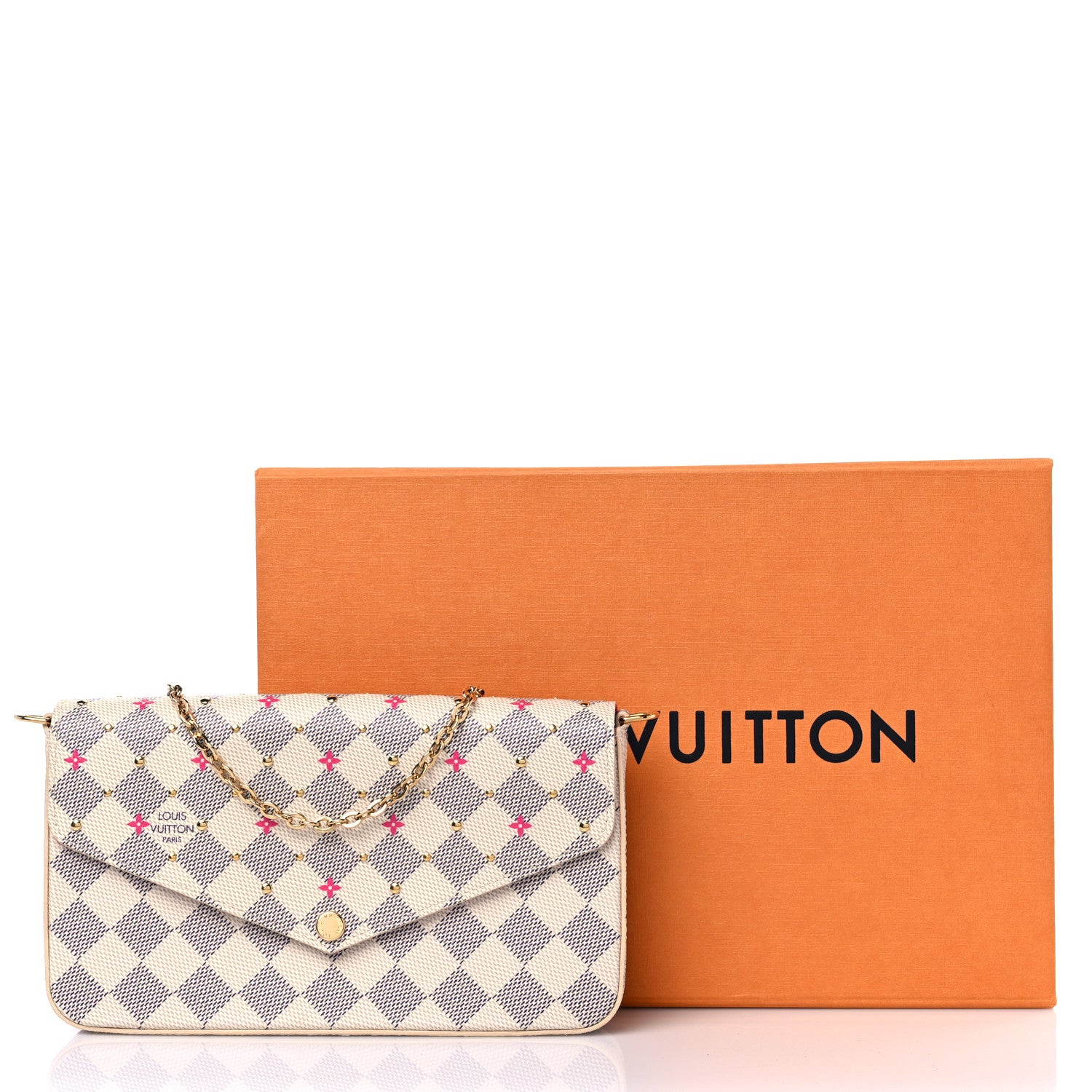 Louis Vuitton Damier Azur Studded Pochette Felicie Chain Wallet Fuchsia 10 of 10