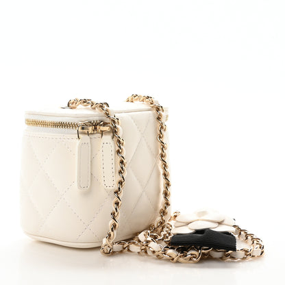 Chanel Lambskin Quilted Mini Camellia Bow Vanity Case With Chain White 3 of 10