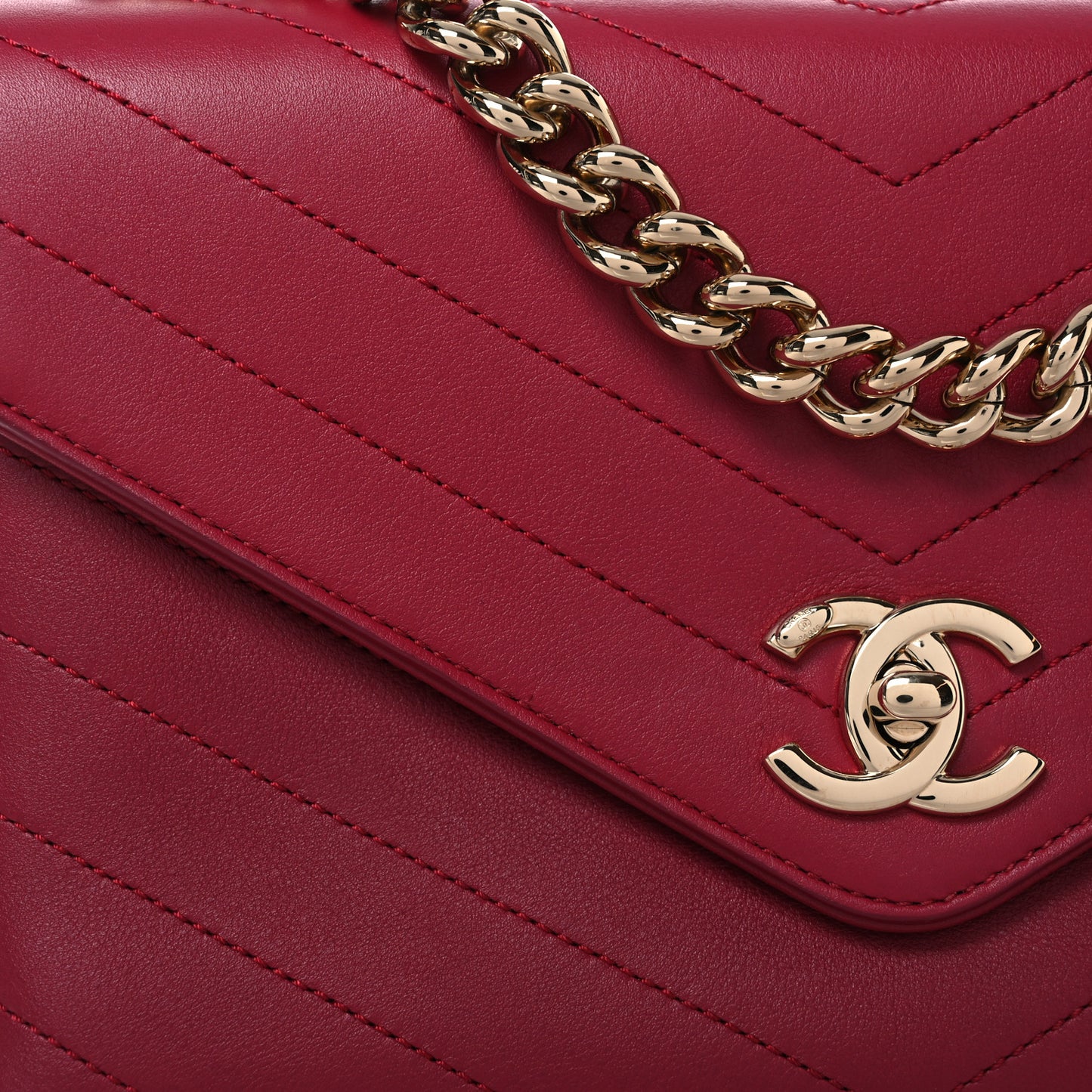Calfskin Chevron Stitched Small Coco Flap Bag Red