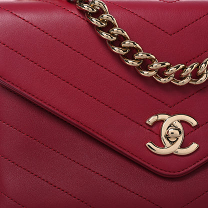 Chanel Calfskin Chevron Stitched Small Coco Flap Bag Red 11 of 15