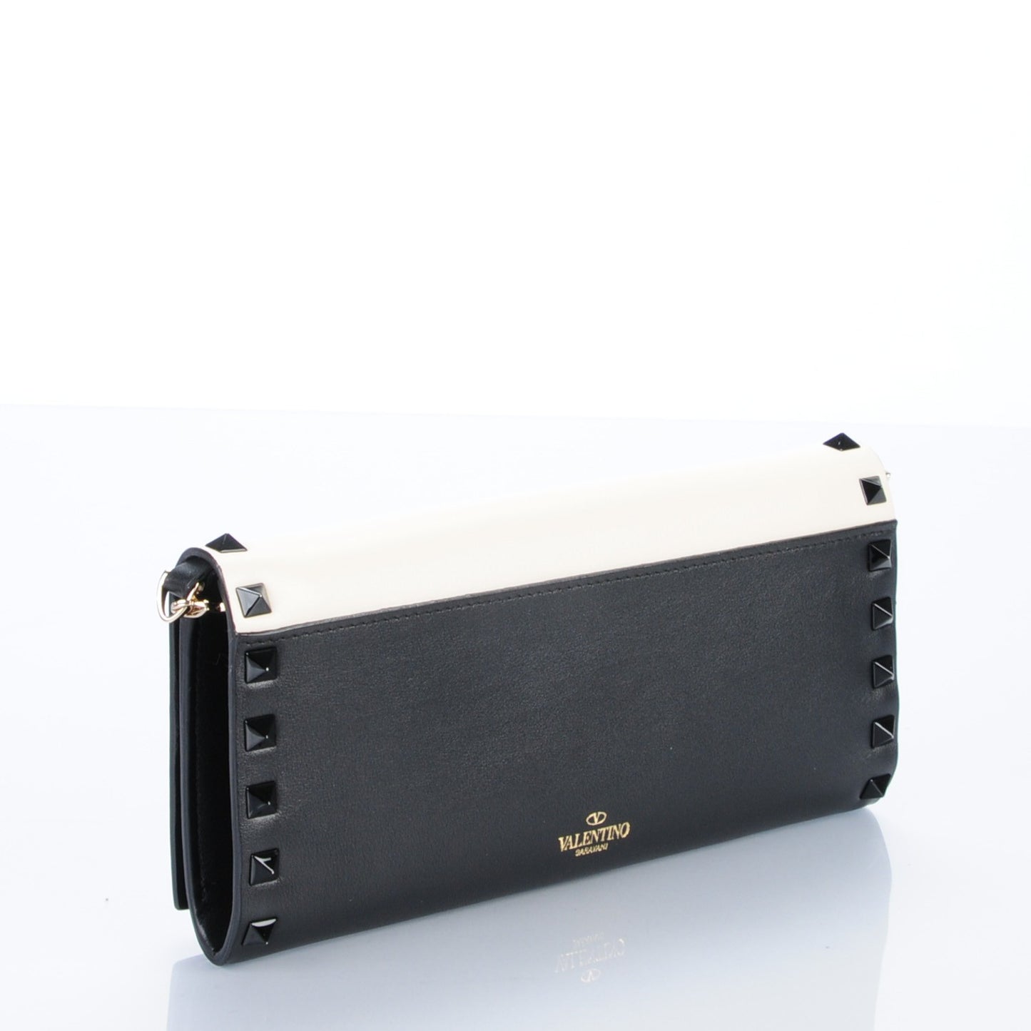 Vitello Rockstud Flap Wallet On Chain Ivory Black