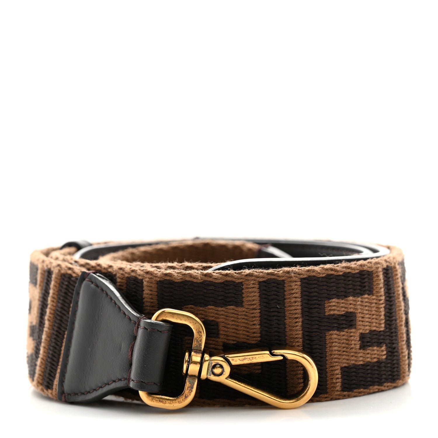 Fendi Ribbon Vitello Century FF 1974 Flat Studded Strap You Fango Marrone Ebano 1 of 6