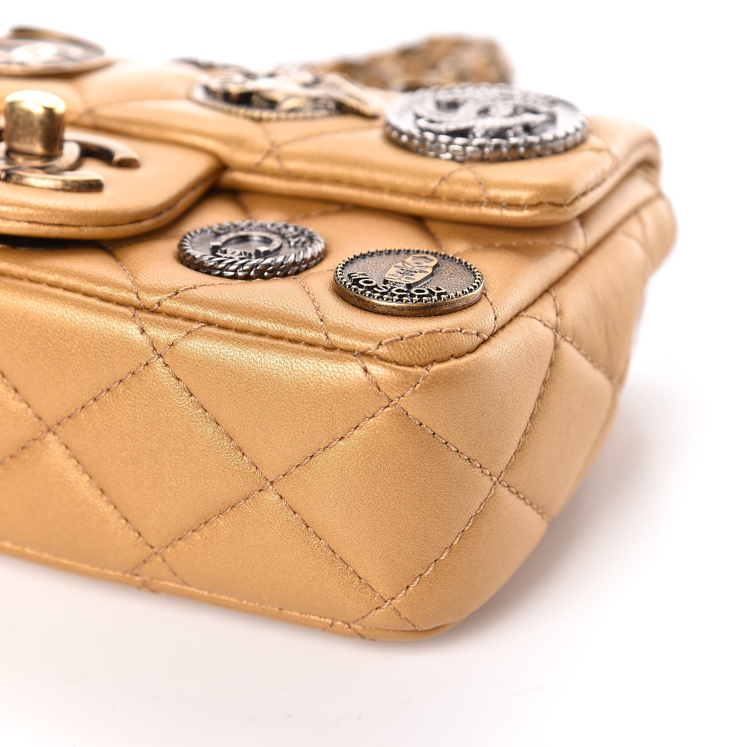 Chanel Metallic Lambskin Quilted Extra Mini Medallion Flap Gold 6 of 19