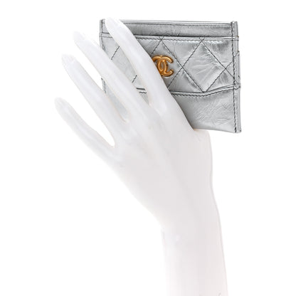 Chanel Metallic Aged Calfskin Quilted Gabrielle Card Holder Wallet Silver 2 of 9