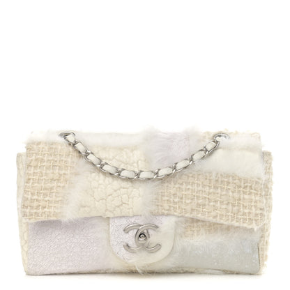 Chanel Tweed Faux Fur Patchwork Medium Single Flap White 1 of 14