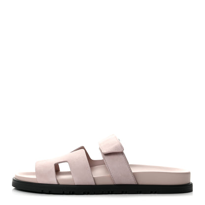Hermes Suede Goatskin Womens Chypre Sandals 39 Rose Porcelaine 1 of 10