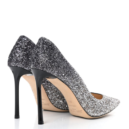 Jimmy Choo Glitter Pointy Toe Romy 100 Pumps 36.5 Silver Black 4 of 10