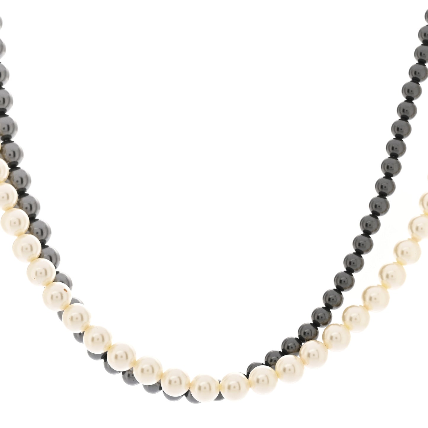 Graduated Pearl CC Long Necklace Ruthenium Grey Black