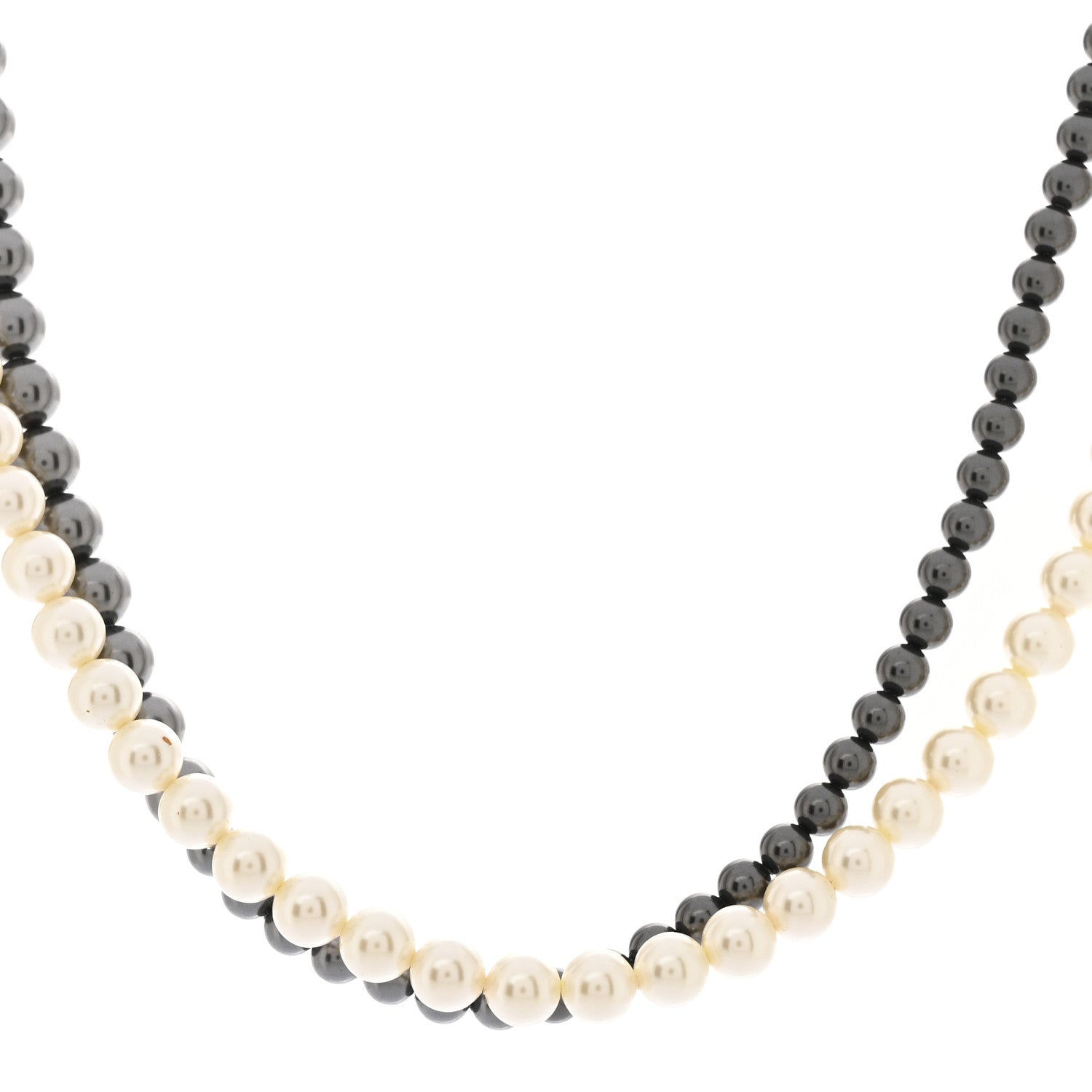 Chanel Graduated Pearl CC Long Necklace Ruthenium Grey Black 1 of 7