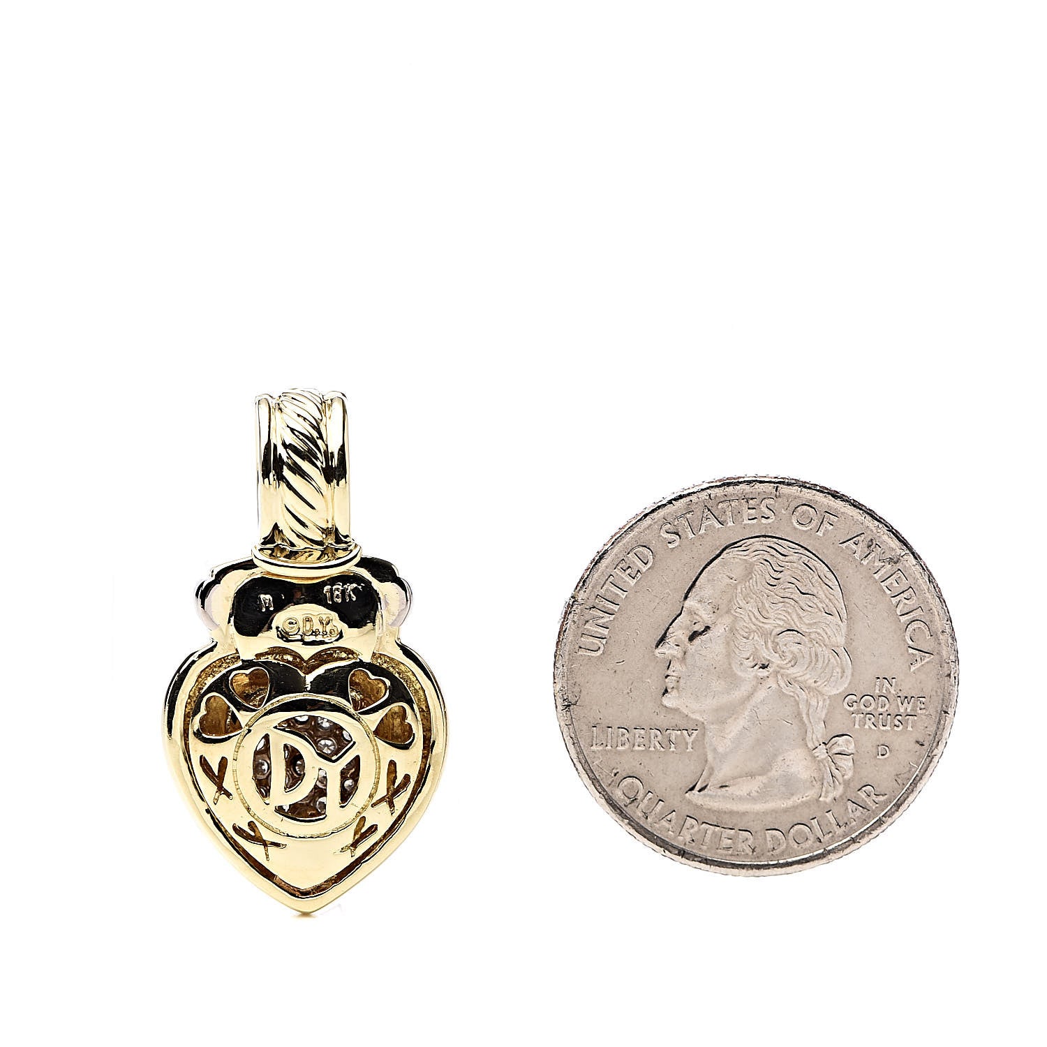 David Yurman 18K Yellow White Gold Diamond Heart Enhancer Pendant 2 of 3