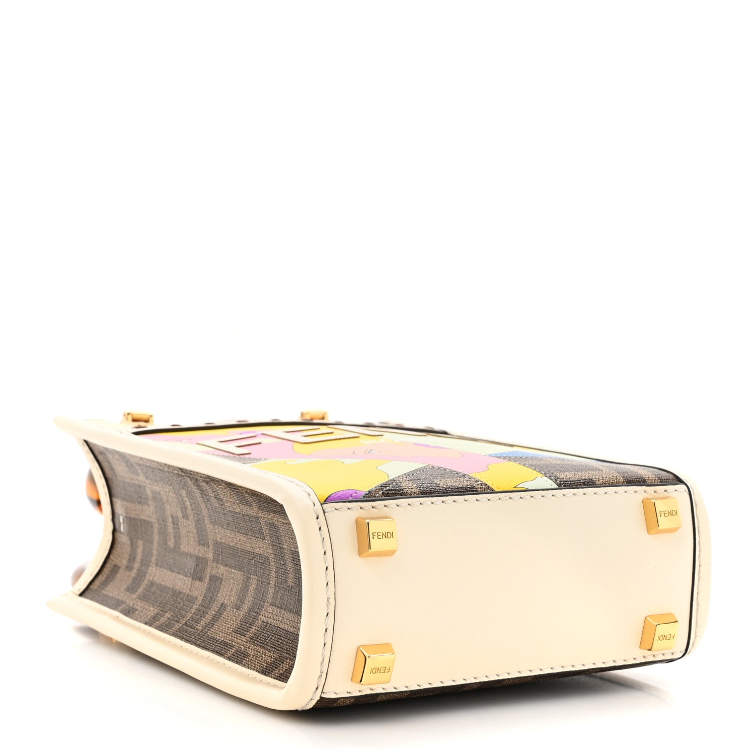 Fendi Glazed Fabric Vitello King Plexiglass FF 1974 Logo Hairdo Girls Inlay Mini Fendi Sunshine Shopper Tote Mogano Panna Multicolor 4 of 10